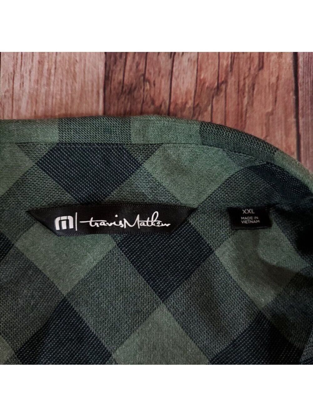 Travis Mathew Mens Size XXL Half Moon Bay Long Sleeve Laurel Green Check Shirt - Picture 10 of 14